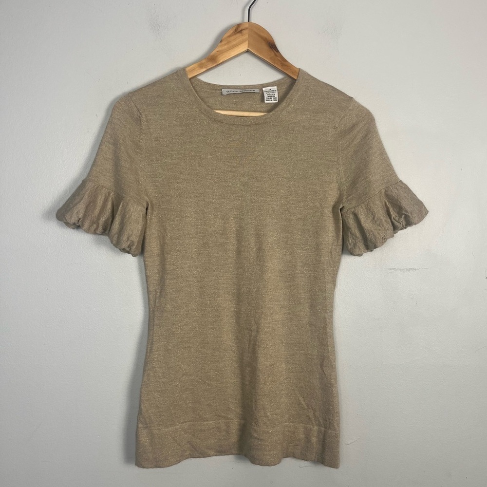 Autumn Cashmere cashmere silk tan metallic puff sleeve sweater size small